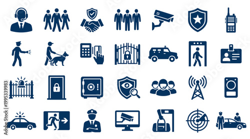Security and Safety Icons Collection Representing Protection Surveillance and Law Enforcement Services