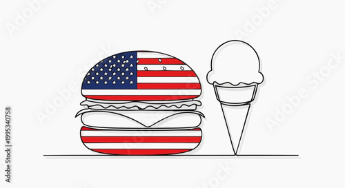 A burger with the American flag design and an ice cream cone 