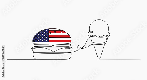 A burger and ice cream cone represented by the single continuous line