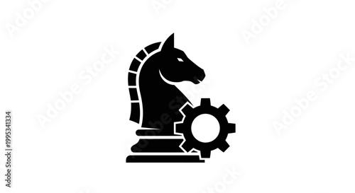 Black Chess Knight and Gear Icon - Strategy and Engineering Concept