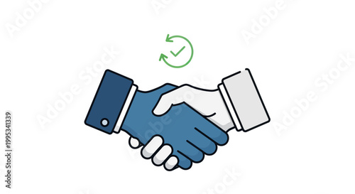 Handshake agreement icon with checkmark and refresh symbol