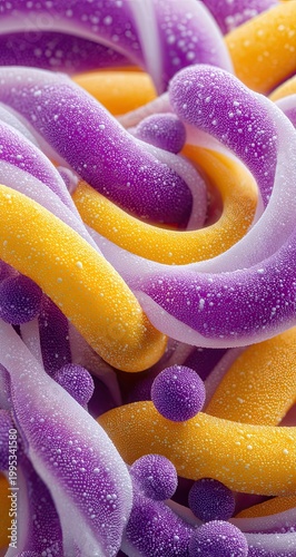 Sugary swirls purple, white, and yellow candies