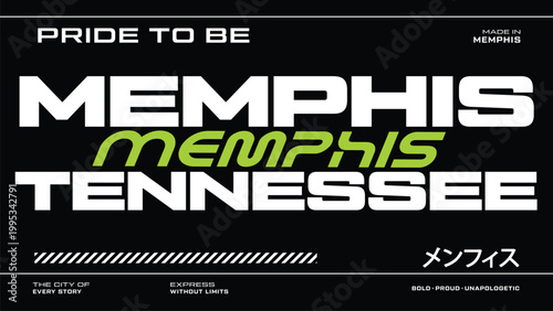 Memphis Tennessee Pride Graphic Design with Japanese Text and Bold Typography Design A Visually Striking Representation of a Vibrant City