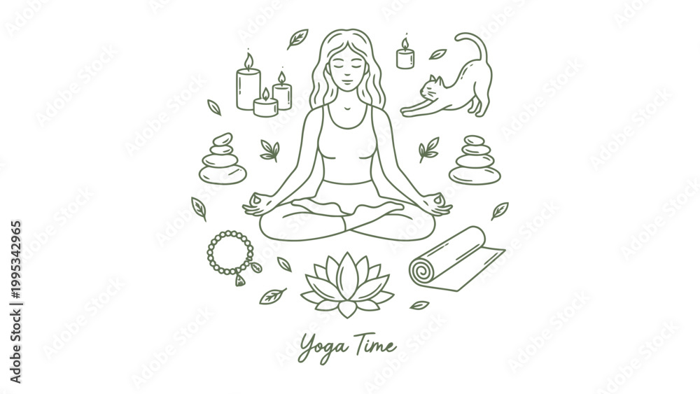 Fototapeta premium Yoga wellness doodle icon set hand drawn vector illustration