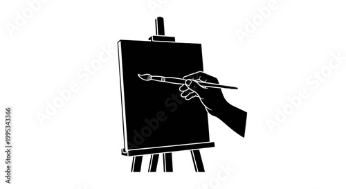 Photos Hand Painting on Canvas with Brush.