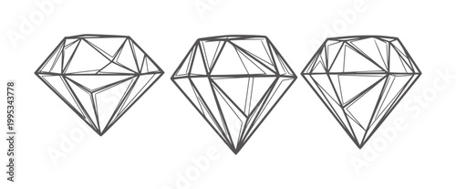 Three faceted diamond outlines white jewel