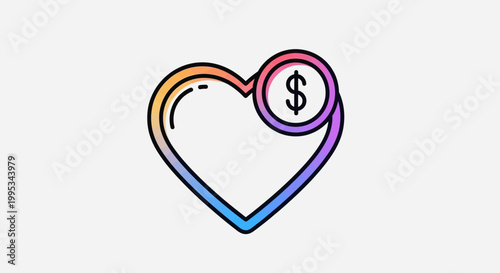 Colorful heart icon with dollar sign representing financial support and online monetization concepts