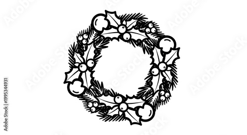 elegant black and white winter wreath with pinecones and snowflakes vector illustration
