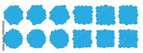 Fluffy thought bubble label shape with cloud outline, playful cartoon frame for comics, speech elements and fun design