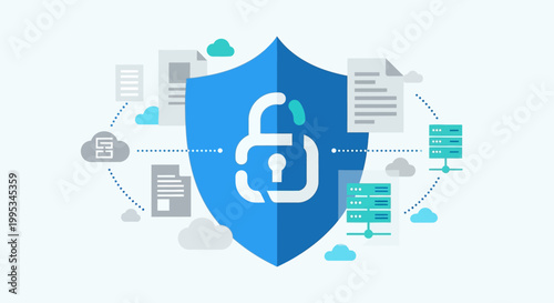 Photos Blue shield with white lock symbol.