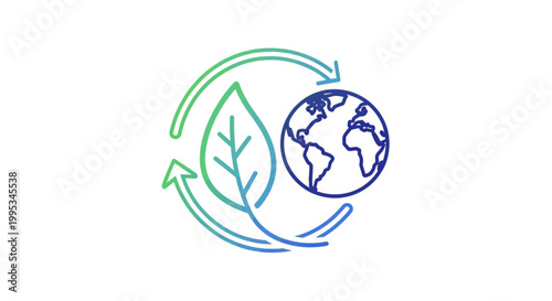 Global environmental sustainability icon featuring a green leaf and recycling arrows circling the