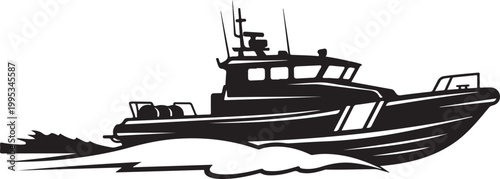 Black boat, vector boat illustration, nautical icon, sailing vessel