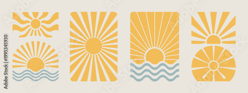 Photography Boho groovy beach sun sea vector, retro summer vacation scene with surf club vib