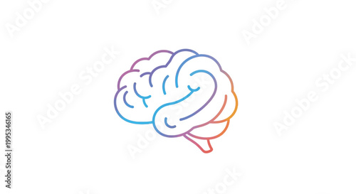 Vibrant gradient human brain outline illustration representing intelligence and mental processes