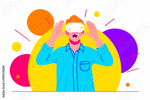 a young man wearing a white VR headset