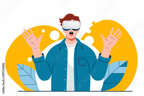 a young man wearing a white VR headset