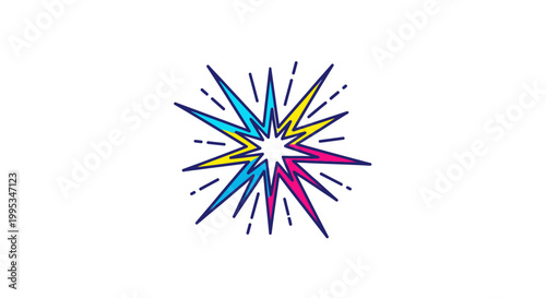 Vibrant comic explosion burst icon with dynamic colorful lines symbolizing energy and impact