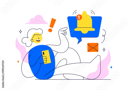 Notification System Vector Illustration with Mobile Alerts Messages Icons User Interaction and Digital Communication Design In Clean Modern Style