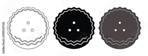 Set of 3 Pie or Tart Icon Vector in Outline, Black, and Dark Gray