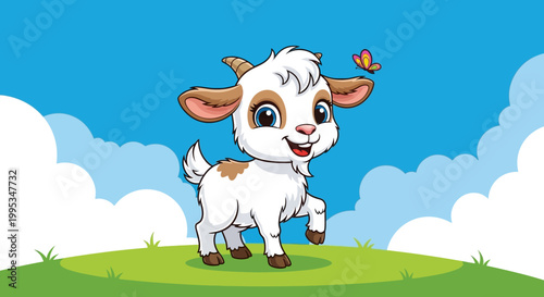 Cartoon Goat Smiling Outdoors.