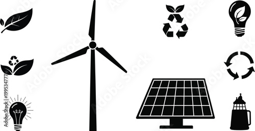 renewable energy sources flat design vector illustration with wind solar and eco icons