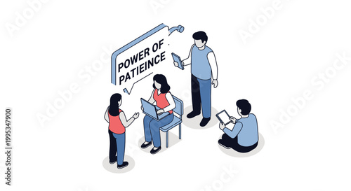 Isometric Illustration of People Discussing the Power of Patience.