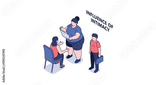 Isometric Illustration of Therapist Counseling Two Patients During Session.