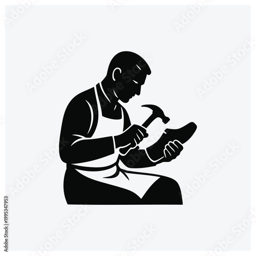 Silhouette illustration of a craftsman or carpenter using a hammer and nail.