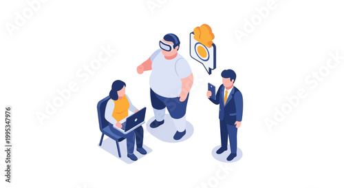 Isometric illustration of people using virtual reality technology.
