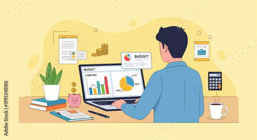 Person analyzing financial data on laptop computer at desk