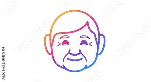 Joyful elderly woman cartoon face with vibrant gradient lines on a clean white background artwork
