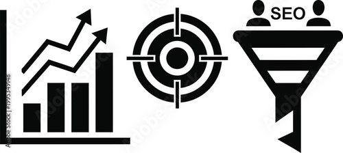 SEO growth and business success target vector illustration with rising graph and dartboard