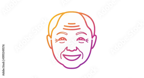 Vibrant gradient line art illustration of a smiling elderly man's face depicting joy and wisdom