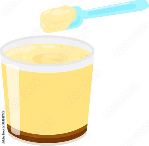 使い捨てスプーンですくったプリン