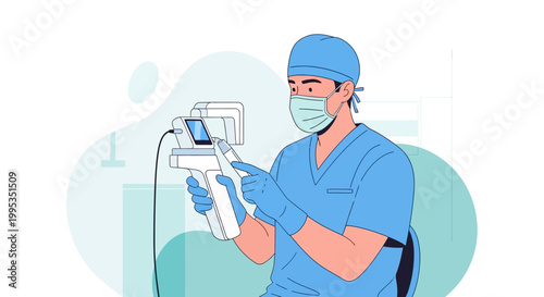 Dentist operating handheld dental scanner device in clinic