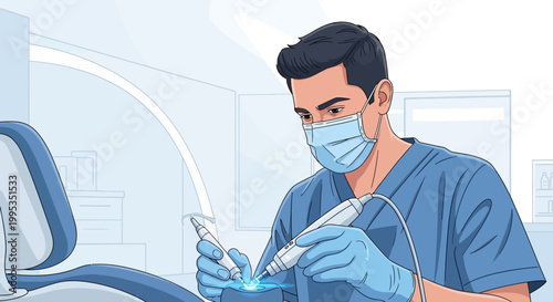 Dentist performing precision dental procedure with modern tool