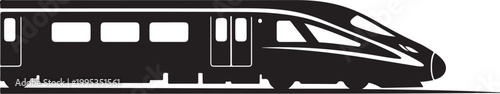 Modern train, sleek locomotive, black silhouette, transportation icon, vector graphic