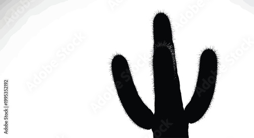 Black Cactus Silhouette on White Background