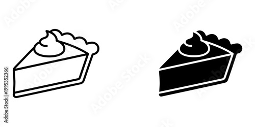 Simple slice of pie vector illustration collection with whipped cream accent for minimalist food branding bakery logo design children coloring books educational materials and menu embellishment.