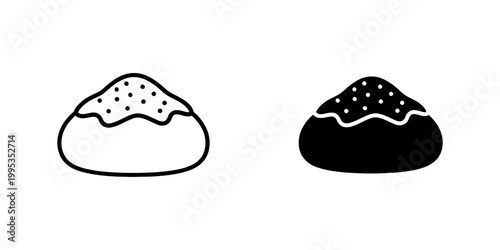 Minimalist chocolate bun icon set isolated on white background, black linear and silhouette design for sweet pastry, dessert and bakery food.