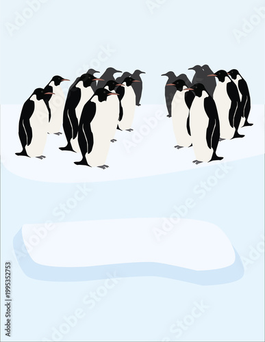 Картината върху платно A vector art of a group or waddle of penguins, huddling for warmth in the freezing cold