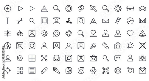 Collection of Outline Icons for Web and App Design: UI Elements and Symbols