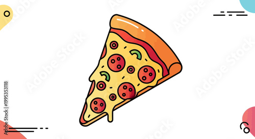 Vibrant illustration of a single pepperoni pizza slice with delicious melting cheese perfect for