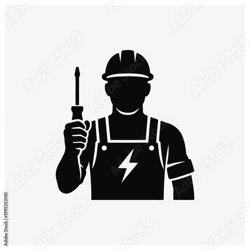 Minimal silhouette icon of an electrician holding a tool