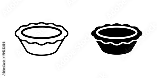 Minimalist tart or pie icon. clean line art and solid black silhouette for versatile use in menus, recipe cards, and food-related designs. simple dessert symbol.