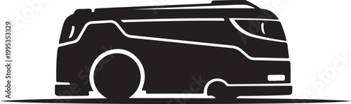 Modern camper van, recreational vehicle, motorhome silhouette, black icon