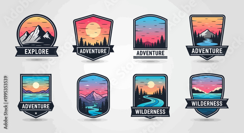 Vintage adventure travel badges and stickers.