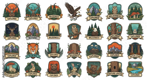 Collection of various animal and nature crests.