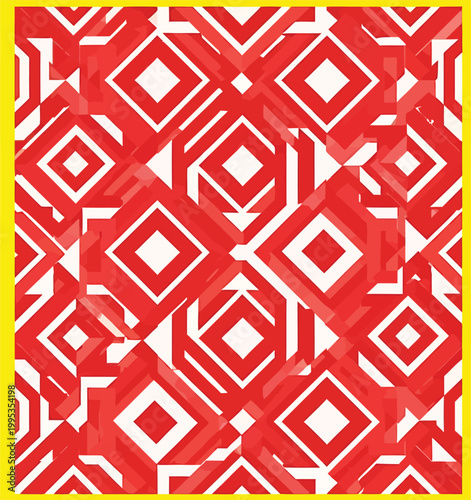 Red White Geometric Pattern on Yellow Background