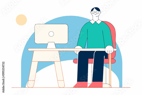 Flat design illustration of a modern workspace with computer